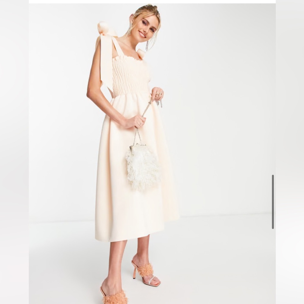 ASOS DESIGN Pink Midi Dress Bow Straps